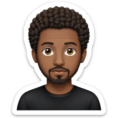 Egyptian tech bro with dark, short-ish curly hair, dark eyes, and goatee on chin. And black shirt with no color on it. sticker