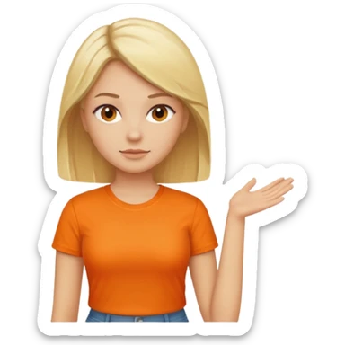 woman with blond hair standing showing full body with orange shirt sticker