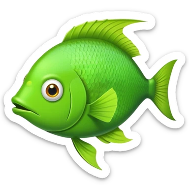 bright lime green fish shown in absolute side profile, one eye only, facing directly to the right, flat 2D view like a playing card, goofy derpy expression sticker