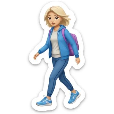 iOS emoji style - a woman in casual clothes and wearing trainers. Walking quickly. 
 sticker
