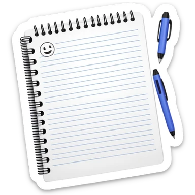 spiral notebook with handwritten notes sticker