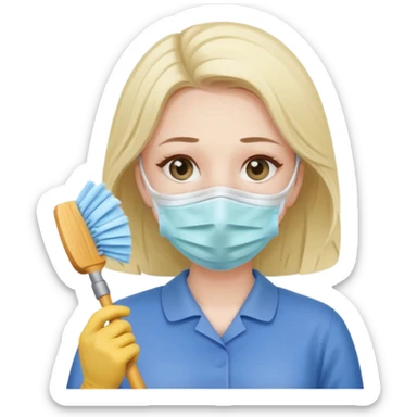 lady cleaning excessively and feeling anxious wearing a mask sticker
