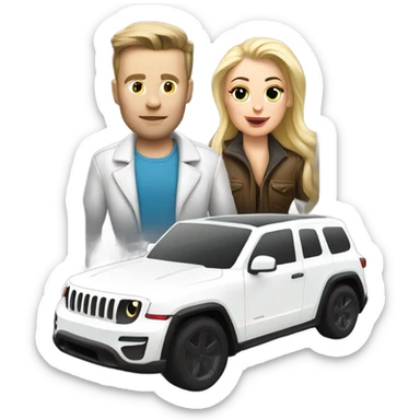 White Tesla and white jeep wrangler sticker