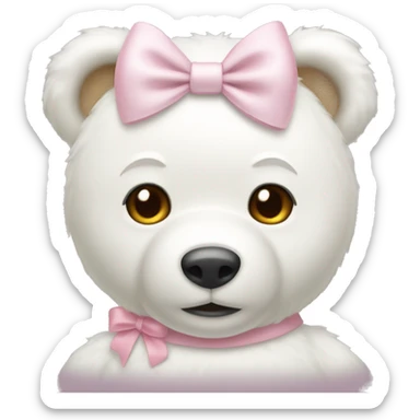 White teddy bear with light pink bow on the ear sticker