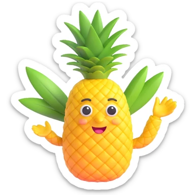 joyful pineapple waving leaf sticker
