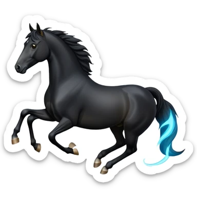 cinematic-[black horse]-realistic-full-body-galopping-emoji,-tail-flicking-lazily,-head-tilted-dramatically,-sleek-[black]-coat,-simplified-yet-realistic-focused-features,-highly-detailed,-glowing-with-an-almost-sarcastic-glow sticker