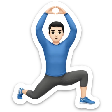 Hombre blanco pelinegro haciendo ejercicio de estiramiento, calentamiento sticker