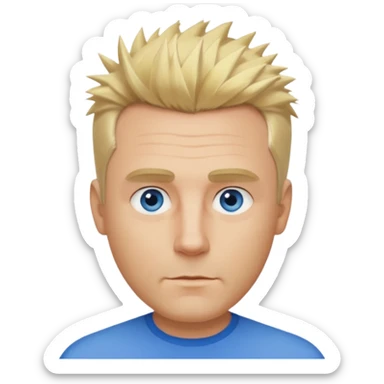 Create emoji of a single blonde guy short hair on the sides medium length slightly spiky pushed slightly to the right blue eyes define jawline middle aged sticker