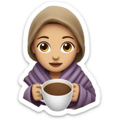 Girl drinking coffee, wrapped in a cozy blanket sticker