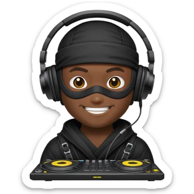 Make a customized    emoji that has dj headphones on and a ninja outfit sticker