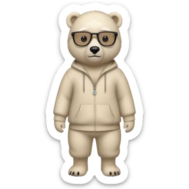 Make a humanoid polar bear with a secret agent beige outfit and dark black glasses sticker