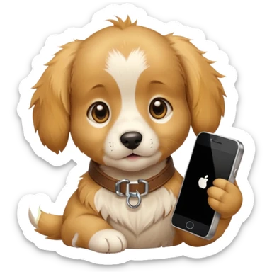 puppy with phone sticker