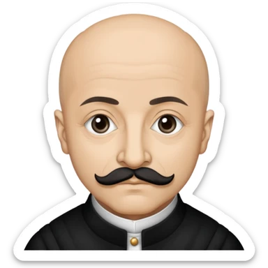 a hand drawn black outline portrait of philosopher Montaigne with similar-sized eyes based a famous portrait of him sticker