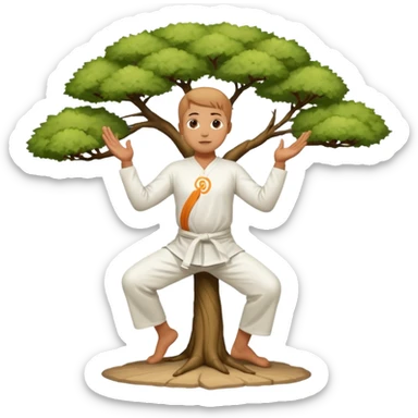 pratiquant de qi gong en position de l'arbre, en tenue noire ou blanche sticker
