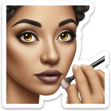 Hyper Realistic Beautiful lightly tattooed woman applying her makeup sticker