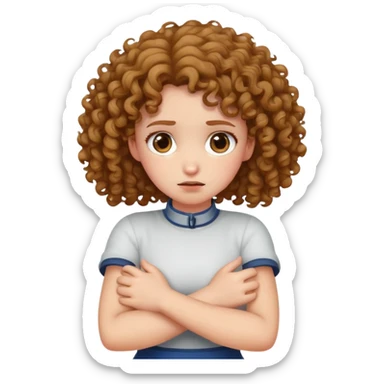 Girl with curly hair crossed arms choking sticker