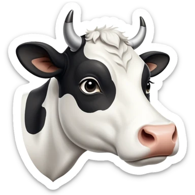 cinematic-noble-black-and-white-cow-portrait-emoji,-poised-and-regal,-with-a-large,-sturdy-build-and-a-beautifully-patterned-hide-of-rich-black-accented-by-crisp-white-patches,-deep-set-soulful-brown-eyes,-simplified-yet-sharp-and-sophisticated sticker