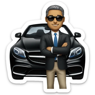 Latino Businessman with sunglasses standing in front of black Mercedes convertible sticker