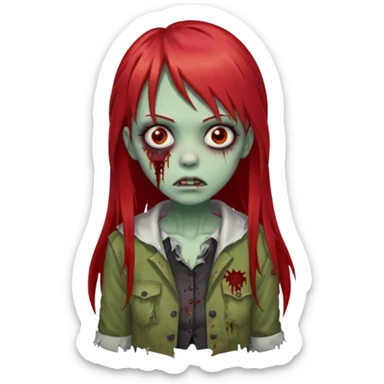 create a zombie girl with red long hair and straight down bangs sticker