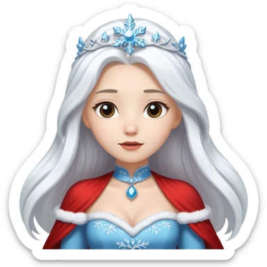 snow princess with long hair wearing snow chirsmas clothes looking at the front sticker
