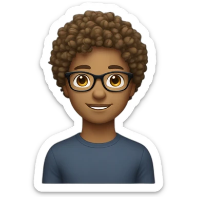 Kid with curly hair short light brown skin color and glasses sticker