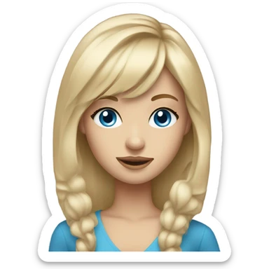 Beautiful girl with long blonde hair with bangs and blue eyes  sticker