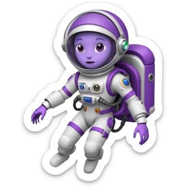 Purple alien floating with jetpack, white Astronaut sticker