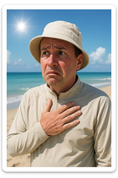 uomo a mare con paura delle ustioni, ed è un po' bruciato sticker