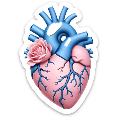 White and sky blue Anatomical heart with light pink rose without leaves  sticker