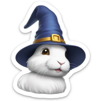 A side profile of a white rabbit wearing a wizard hat sticker