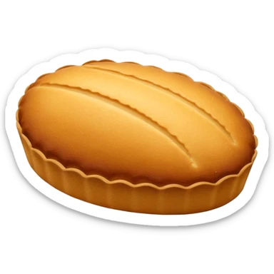 A madeleine pastry. Oval shaped. With scalloped single edge. sticker