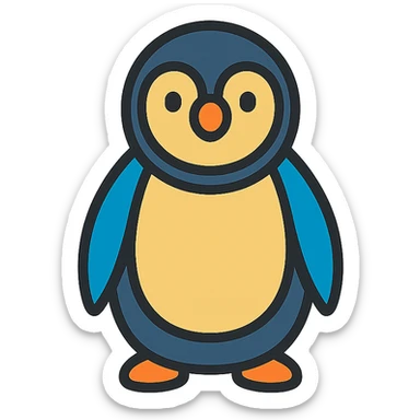 penguin, color outline icon style, black outlines, simple and friendly sticker