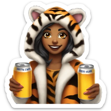Girl dressed as the tiger king drinking a beer sticker