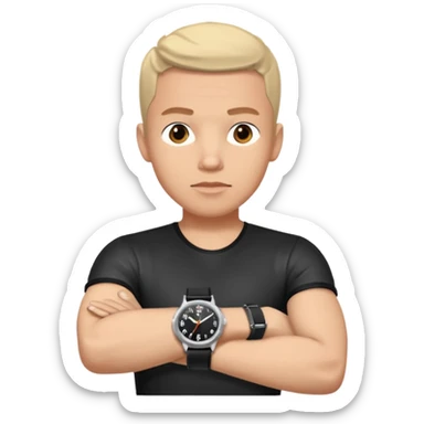 man wearing a black strap watch on his wrist portrait, head and shoulders only, wrist clearly visible, black leather strap watch worn on arm, confident expression, 3D cartoon, mobile game icon style, clean background, no text, no watermark
 sticker