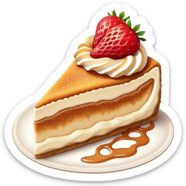 one slice of churro cheesecake with strawberries on top sticker