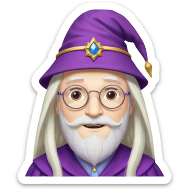 dumbledore, long white hair, wear purple magic hat, glasses sticker