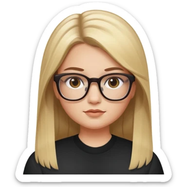 Chica blanca con cabello liso largo balayage (rubio con cafe), ojos cafe obcuro con lentes cuadrados, gordita sticker