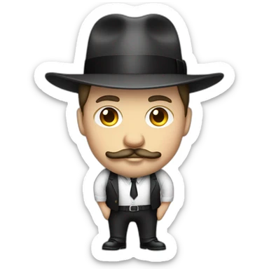 20s gangster full body, white man overweight fat mustache fedora sticker