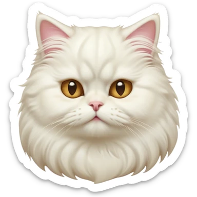 Cinematic Comical White Persian Cat Portrait Emoji, Head tilted playfully with a touch of sass, fluffy white fur with subtle hints of cream and golden tones, Simplified yet hilariously chubby features, highly detailed, glowing with a warm, friendly glow, high shine, a mix of lazy and curious, stylized with a touch of whimsy, bright and endearing with a comical expression, soft glowing outline, capturing the essence of a mischievous yet chubby, fluffy kitty, so endearing it feels like it could stretch out of the screen and demand attention with its cheeky charm! sticker