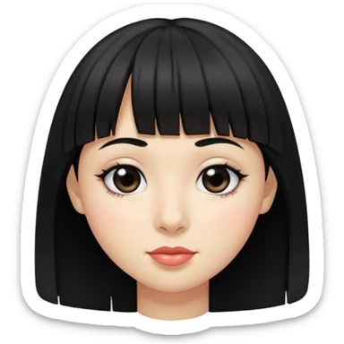 black hair with bangs, small lips, big black eyes, small large nose and dimples sticker