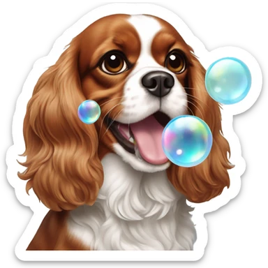 A king charles cavalier spaniel blowing bubbles sticker
