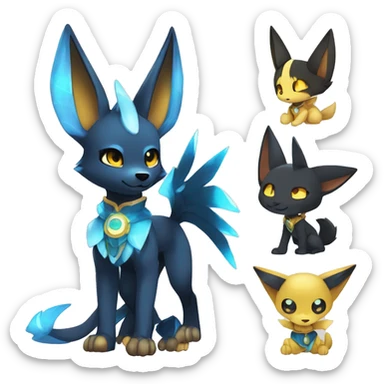 Shiny Sparkle Chibi Anubis-Umbreon-Lucario-Fakémon full body sticker