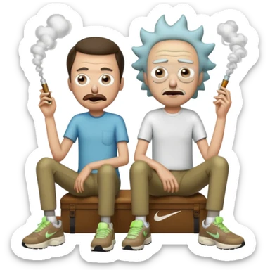 Rick et mortie avec une paire de chaussure  nike tn qui fumme des puff 9k sticker