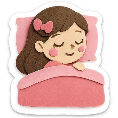 coquette girl sleeping in a pink soft bed, paper craft style sticker