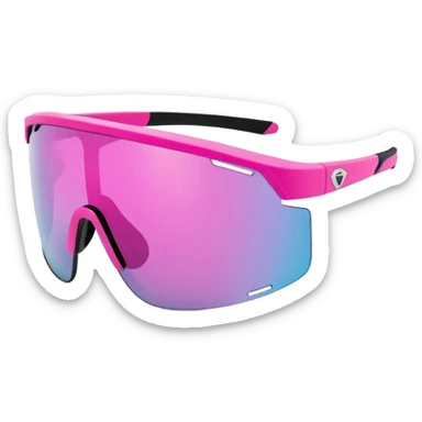 sporty pink shield visor sunglasses with robust thick frame, athletic design for cyclists, substantial build, one-piece lens with anti-glare coating sticker