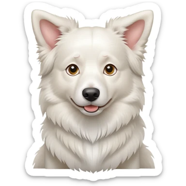 A pure white Border Collie dog sitting, with fluffy fur, alert pointed ears, and friendly expression sticker