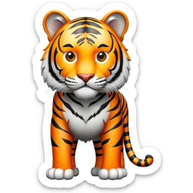 cinematic-tiger-realistic-full-body-standing-emoji,-massive-striped-frame-exuding-power-and-grace,-bold-orange-fur-with-thick-black-stripes,-head-tilted-dramatically,-piercing-yellow-eyes-focused-intensely,-simplified-yet-realistic-focused-features,-highly-detailed,-glowing-with-an-almost-sarcastic-glow sticker