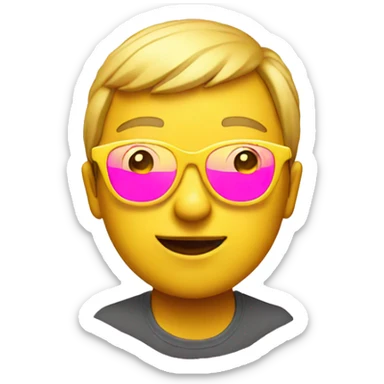 yellow emoji with pink glasses  sticker