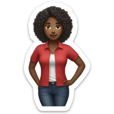 Black girl woth curly hair and a red polo shirt sticker
