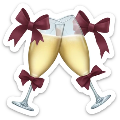 Two glasses of champagne cheering with burgundy bows sticker